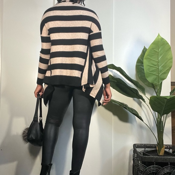 360 CASHMERE Black and Tan waterfall collar long sleeve tie front sweater - Picture 6 of 14